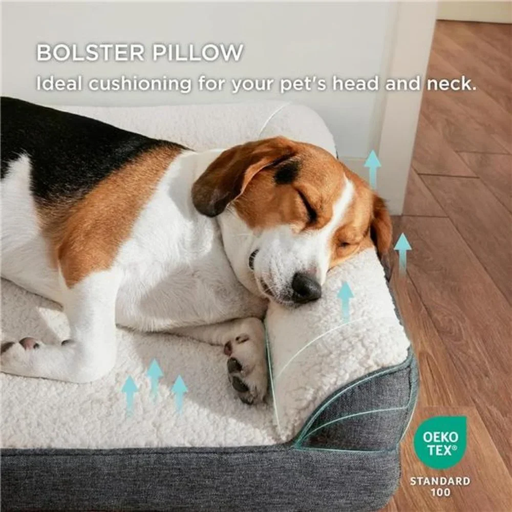 Memory Foam Dog Bed - Orthopedic Foam, Waterproof Layer and Nonskid Bottom, Grey
